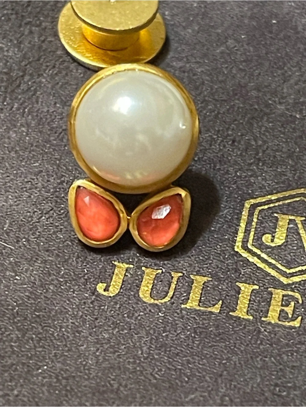 Julie Vos Gold-Plate Pearl Stud with Coral Teardrops